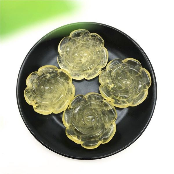 1pc natural citrine yellow crystal rose flower hand carved crystal flowers healing stones decor natural stones and minerals, Black